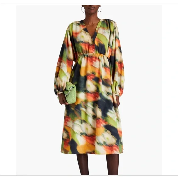 Stine Goya Veroma Floral Long Sleeve Midi Dress Flowers In Motion Size XS New - Picture 1 of 6